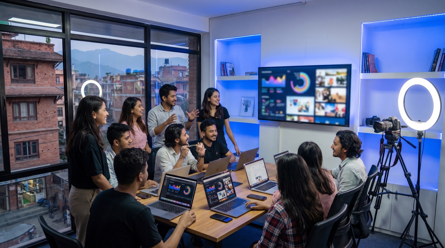 GrowthHub creative team reviewing content